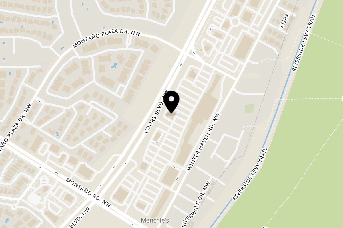 Map showing the location of Thai Cuisine on 6200 Coors Boulevard Northwest E3 in Albuquerque